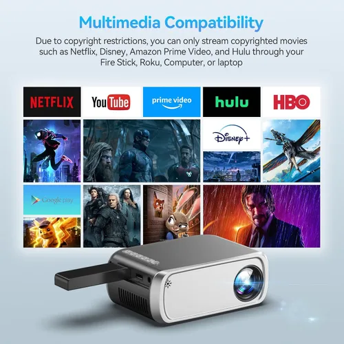 Vista 12 de Mini proyector Full HD 1080P Proyector portátil Plata Gris
