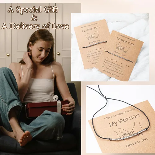 Vista 5 de SANNYRA Pulsera con código morse para mujer, pulseras a juego para 2 parejas, My Person Bestie Sister I Love You, mensaje secreto, amistad, pulsera