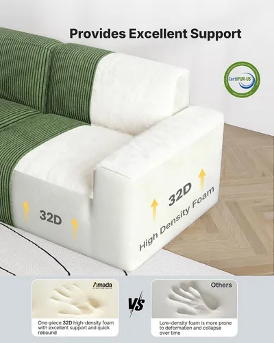 Vista 4 de Amada - Sofá modular de pana con asientos profundos y respaldo alto, sofás tapizados de 2 plazas para sala de estar y dormitorio, no requiere Verde