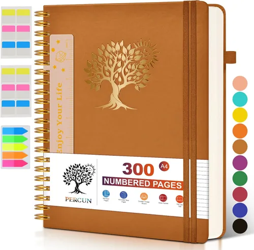 Vista 25 de Cuaderno grande en espiral para mujeres y hombres, 300 páginas rayadas numeradas, con rayas universitarias, cuaderno encuadernado en espiral de tapa