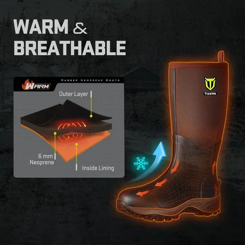 Vista 4 de TIDEWE Botas de Neopreno de Goma para Hombres y Mujeres, Botas de Neopreno Impermeables Resistentes de 6mm, Botas de Lluvia Botas de Caza Botas