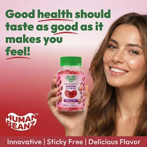 Vista 6 de Human Beanz Biotin Jelly Bean Vitaminas gomosas, biotina extra fuerte para cabello, piel y uñas, 5000 mcg por porción, vitaminas para el crecimiento