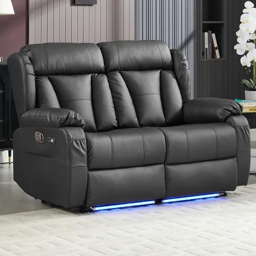 Vista 29 de Sofá biplaza reclinable manual de 110 pulgadas, sillón reclinable de 4 asientos con consola, mesa plegable y salidas integradas, sofá reclinable