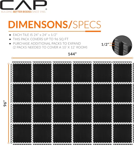 Vista 78 de CAP Puzzle Exercise Mats 1/2” Thick EVA Interlocking Foam Tiles for Home Gym Flooring Multiple Options