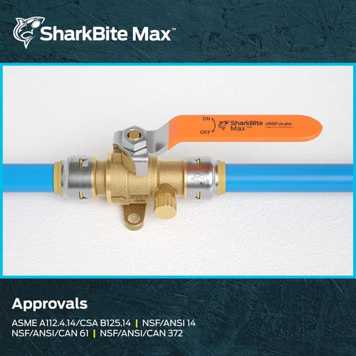 Vista 6 de SharkBite Válvula de bola máxima de 1/2 pulgada con ventilación de drenaje y pestaña de montaje, empuje para conectar accesorios de plomería