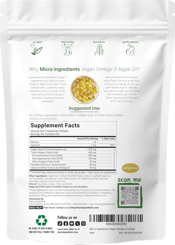 Vista 6 de Micro Ingredients Complejo de colágeno múltiple y suplemento de aceite de algas vegano Omega 3, paquete de 2 unidades Péptidos de colágeno