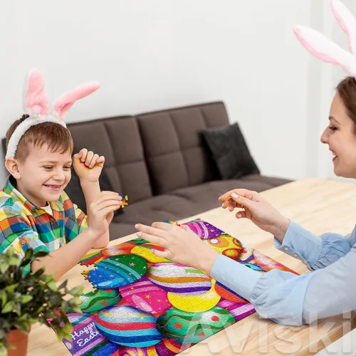 Vista 6 de Rompecabezas de Pascua con póster de referencia 1:1, rompecabezas festivos para adultos y niños - 500 piezas, juegos educativos con huevos