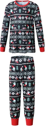 Vista 2 de CHUOAND Conjunto de pijama familiar de Navidad para parejas, ropa de dormir de Papá Noel para parejas
