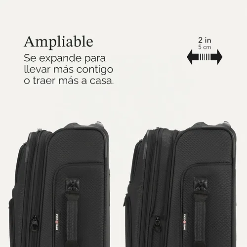 Vista 5 de SwissGear Sion Softside - Maleta giratoria expandible duradera y ligera, color negro, juego de 2 piezas (equipaje de mano / grande)