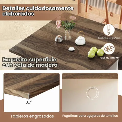 Vista 6 de Giantex Mesa auxiliar cuadrada, mesa central moderna de mediados de siglo con 4 compartimentos de almacenamiento y base en forma de cruz, mesas