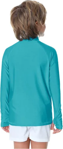 Vista 7 de AOBUTE Camiseta unisex con cremallera para niños, protección UV UPF 50+, con agujero para el pulgar, de 3 a 12 años