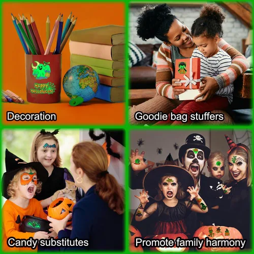 Vista 6 de JCFIRE Tatuajes de Halloween para niños, recuerdos de fiesta de Halloween, tatuajes temporales que brillan en la oscuridad, decoraciones de fiesta