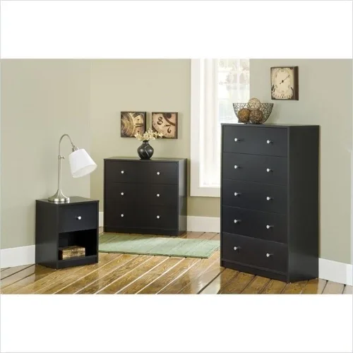 Vista 2 de Home Square Juego de muebles de dormitorio de diseño escandinavo de 4 piezas con baúl de 3 cajones, cómoda doble de 6 cajones y dos mesitas de noche