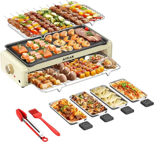 Vista 8 de AORAN - Parrillas eléctricas para interiores sin humo, parrilla de interior versátil sin humo para cocinar en casa, con parrillas