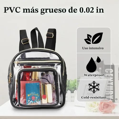 Vista 4 de Mochila transparente aprobada para estadios, resistente mini mochila transparente con bolsillo frontal para conciertos, eventos deportivos, trabajo