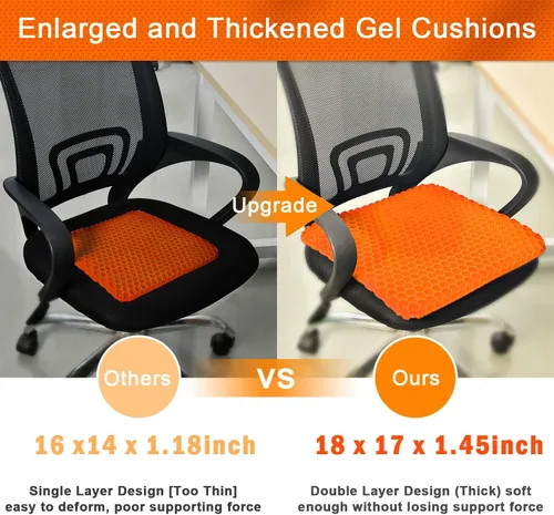 Vista 2 de Cojín de asiento de gel, cojín de asiento de enfriamiento (súper grande y grueso), diseño de panal transpirable que absorbe los puntos de presión