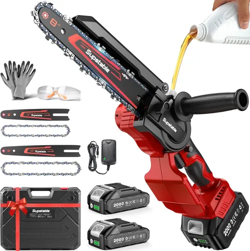 Vista 11 de Mini motosierra inalámbrica, motosierra eléctrica de 8 pulgadas y 6 pulgadas, funciona con pilas, 1000 W sin escobillas de mano con 2