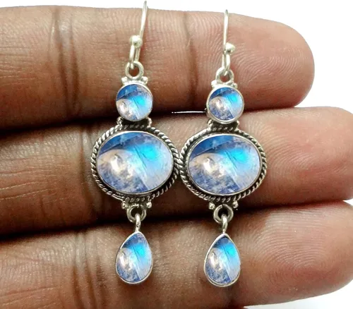 Vista 25 de Pendientes colgantes de plata esterlina fina para mujeres y niñas, aretes colgantes de piedras preciosas auténticas, aretes colgantes de gota