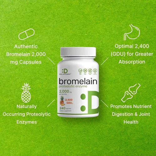 Vista 4 de Suplemento de bromelina 2,000 mg por porción, 240 cápsulas – Enzimas proteolíticas naturales de piña fresca – Apoya la digestión de nutrientes