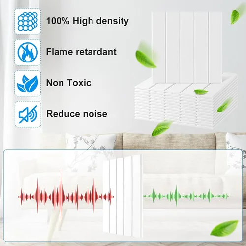 Vista 7 de 12 paneles de pared absorbentes de sonido, textura de poliéster, paneles de espuma insonorizada para dormitorios y salas de música