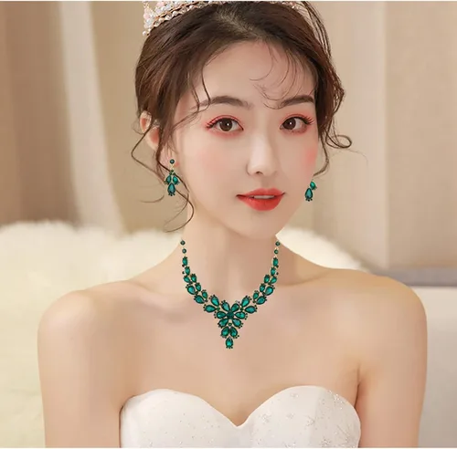 Vista 2 de Elegante collar nupcial pendiente pulsera conjuntos de cristal austriaco boda baile de graduación joyería conjuntos para novia dama de honor mujeres