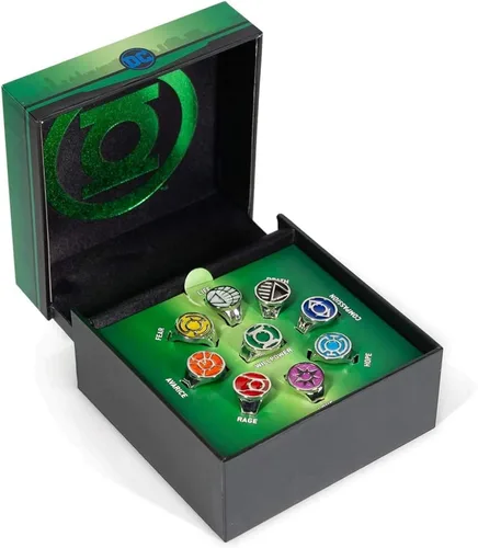 Vista 2 de DC Comics Green Lantern Power Anillos de espectro emocional Incluye 9 anillos ajustables con cada emoción, Verde