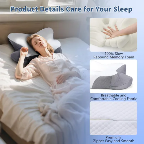 Vista 7 de Almohada cervical de espuma viscoelástica, almohada refrescante para dormir, almohadas ergonómicas de espuma viscoelástica para apoyo del cuello