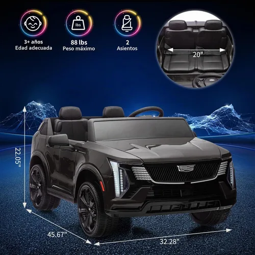 Vista 6 de GarveeLife - Coche eléctrico de 24 V y 2 plazas para niños con licencia Cadillac Negro