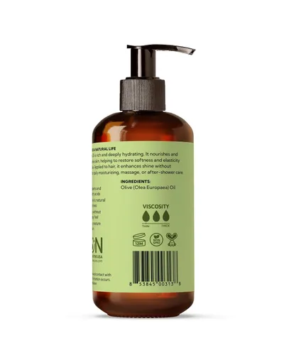 Vista 4 de Best of Nature Aceite corporal y masaje de oliva 100% puro, prensado en frío, natural y sin perfume para piel, cabello y baño, 8 onzas líquidas