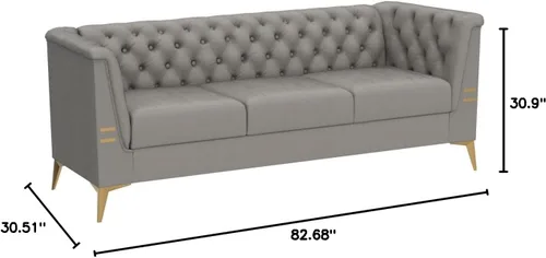 Vista 2 de Sofá de terciopelo de 82 pulgadas con patas de metal para sala de estar y dormitorio (gris claro)