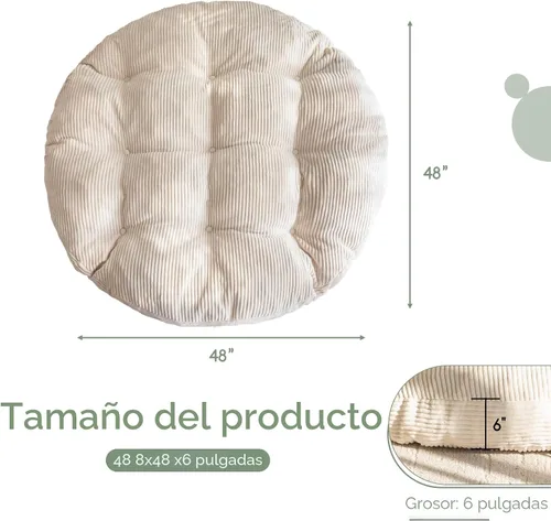 Vista 2 de HIGOGOGO Cojín para silla Papasan con funda de corduroy (sin silla), cojín de apoyo de 48 x 48 pulgadas, cojín para silla acolchado, beige