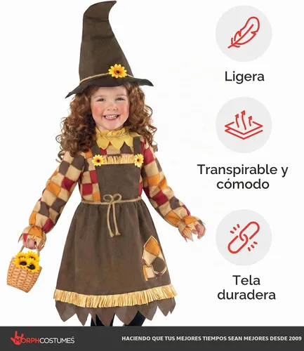 Vista 4 de Morph Disfraz de espantapájaros para niñas, disfraz de espantapájaros para niñas, disfraces de Halloween para niñas