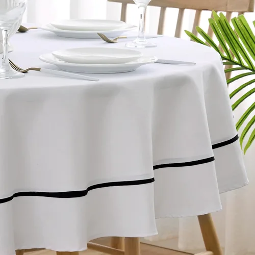 Vista 34 de EHouseHome Mantel de tela resistente con encaje blanco, impermeable, sin arrugas, resistente a las manchas, a prueba de aceite, para comedor