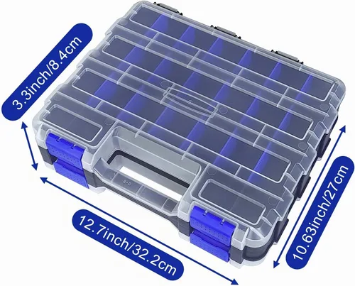 Vista 3 de Caja organizadora de herramientas, caja de almacenamiento de piezas pequeñas, 50 compartimentos, organizadores de hardware de doble cara