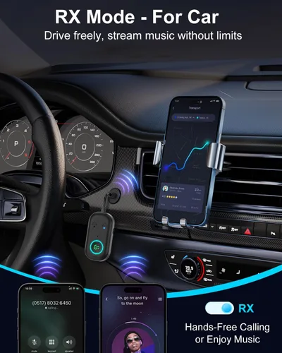 Vista 3 de Bomivoi Receptor transmisor Bluetooth 5.3, adaptador Bluetooth de avión para 2 auriculares, adaptador de audio inalámbrico para automóvil, llamada