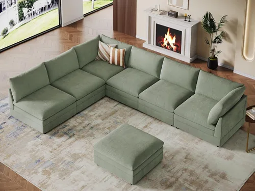 Vista 13 de VANOMi Sofá modular modular en forma de L de 98 pulgadas con otomana Beige