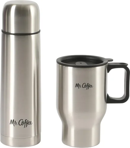 Vista 12 de Mr. Coffee Leatherette - Botella térmica de acero inoxidable de 23 oz - Frasco con aislamiento de doble pared con funda de cuero sintético y asa
