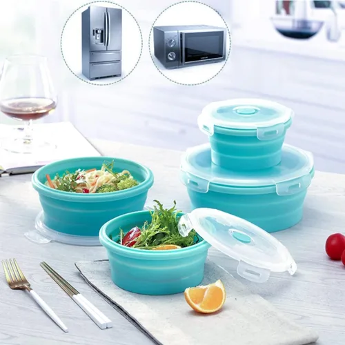 Vista 6 de Recipientes plegables para almacenamiento de alimentos, cuencos plegables con tapas para cosas de cocina de campamento, accesorios de RV