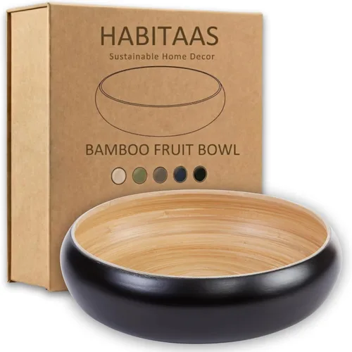 Vista 6 de Tazón de Frutas para Encimera de Cocina, Tazón Decorativo, Tazón Grande de Servicio o Cesta de Frutas para Cocina de Bambú Trenzado (Negro)