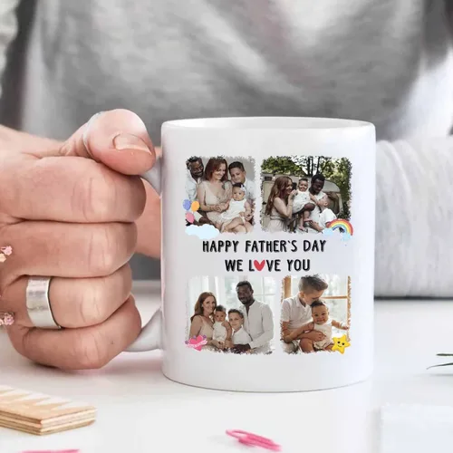 Vista 5 de Taza de café de cerámica personalizada para papá, taza de té blanca para feliz cumpleaños, taza de café para papá, taza de viaje con texto/foto