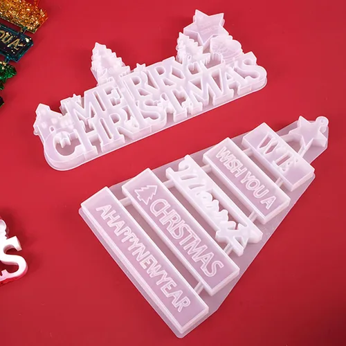 Vista 5 de Moldes de Navidad para resina, molde de resina 3D de letrero de Feliz Navidad, moldes de fundición epoxi para decoración de mesa de bricolaje