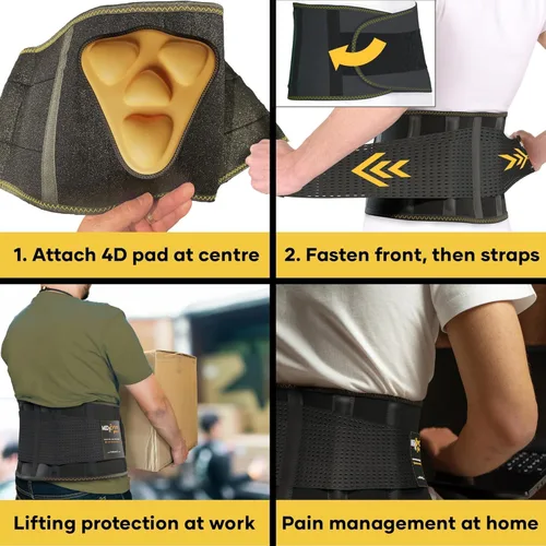 Vista 6 de PLUS - Soporte lumbar para levantar en el trabajo con almohadilla lumbar dimensional ergonómica, cinturón de soporte de espalda para aliviar