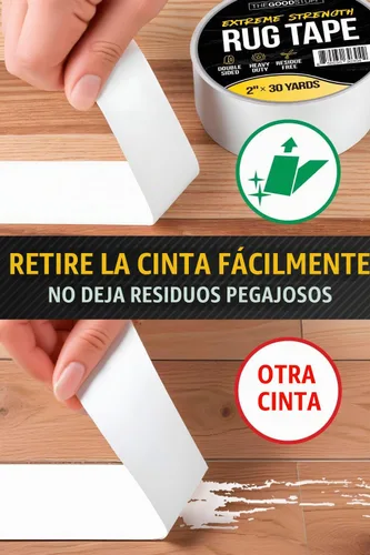 Vista 6 de The Good Stuff Cinta adhesiva de doble cara para alfombras [2 x 10 yardas], cinta resistente antideslizante para alfombras, suelos de madera dura
