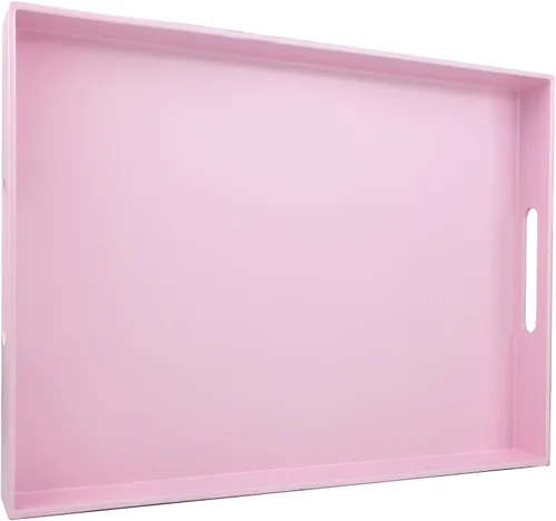 Vista 22 de Bandeja azul para mesa de café, bandeja decorativa rectangular de plástico con asas para entretenimiento, patio al aire libre, sala de estar
