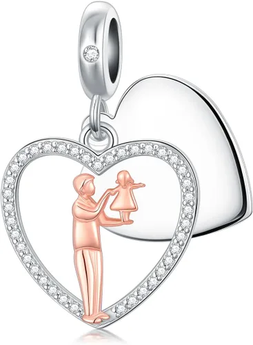 Vista 113 de PROESS Dije para padre, madre e hija, pulsera de plata de ley para pulseras, regalos de cumpleaños, día de San Valentín, para hija, madre, amante