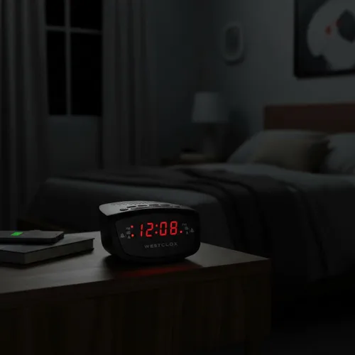 Vista 7 de Westclox Radio despertador dual de 0.6 pulgadas, pantalla LED roja, radio FM con 20 preajustes, brillo ajustable, repetición y batería de respaldo
