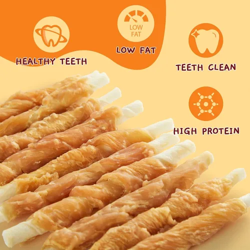 Vista 4 de Jungle Calling Golosinas para perros, palitos de cuero crudo envueltos en pollo para perros, deliciosas y nutritivas golosinas de recompensa