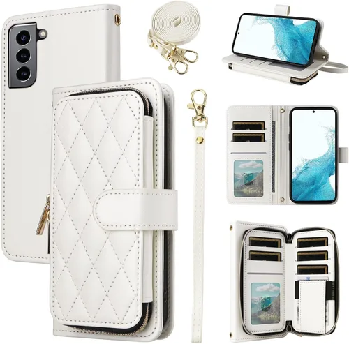 Vista 12 de Funda de Cartera para Samsung Galaxy S20 FE 5G de 6.5 Pulgadas con Correa para Muñeca, Billetera con Cremallera y más de 9 Ranuras para Tarjetas