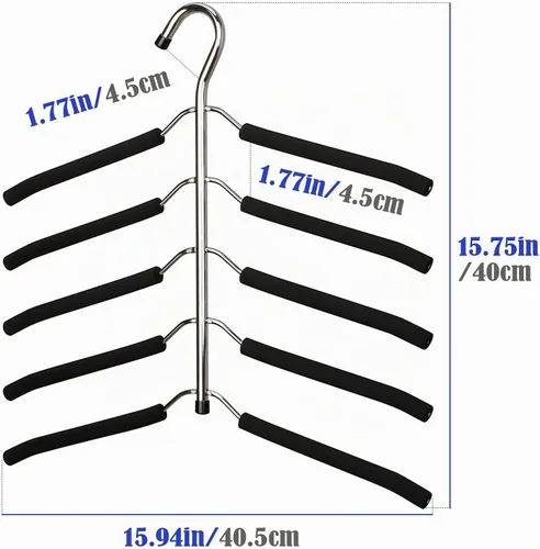 Vista 7 de Perchas de ropa que ahorran espacio, 2 paquetes de brazo oscilante antideslizante acolchado percha de 5 capas de acero inoxidable resistente suéter