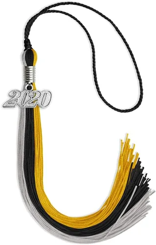 Vista 27 de Endea Graduation Borla de triple color con gota de fecha plateada (negro/dorado/granate, 2020)